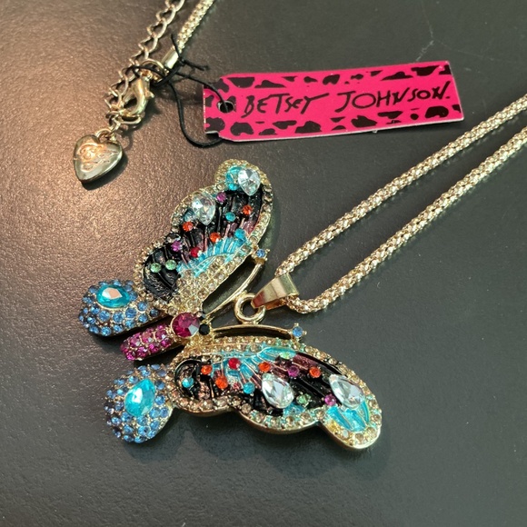 NWT BETSEY JOHNSON signed rhinestone BUTTERFLY NECKLACE - Picture 5 of 10